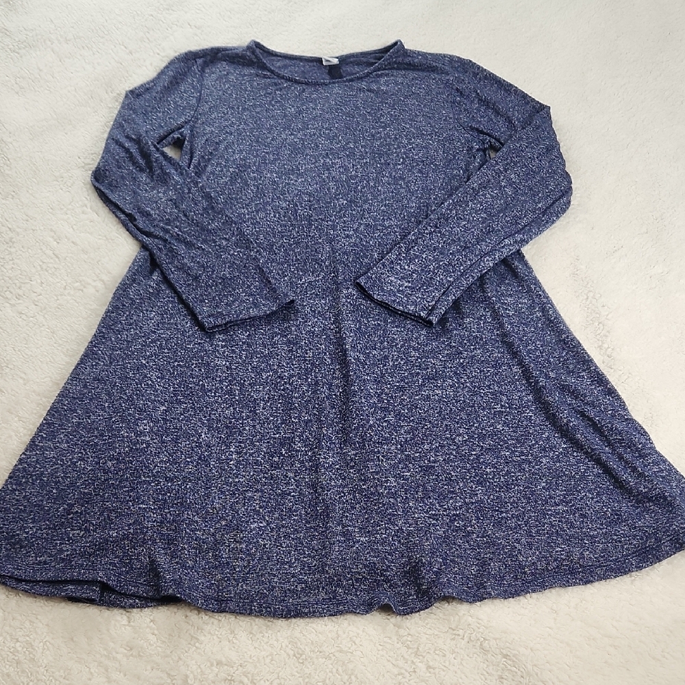 Old Navy Blue Heathered Knit Long Sleeve Dress Small Cozy Fall Winter